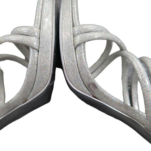 Nine West Shoes Womens 8 Heeled Sandal Ankle Strap Pumps Platform Silver Glitter - Picture 11 of 15